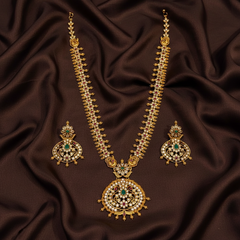 Elegant Antique Finish nakshi Long Haram With CZ Stones - NH00416