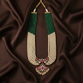 Emerald and White Beads Long Haram With Jadau Pendant - PB00570
