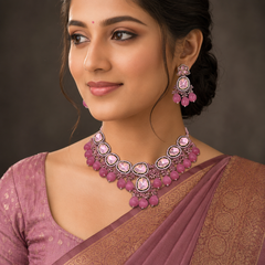 Elegant White Stone Diamond Necklace With Pearls - DN0065