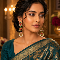 Emerald and Ruby Stone Earring in Kundan - KE00252