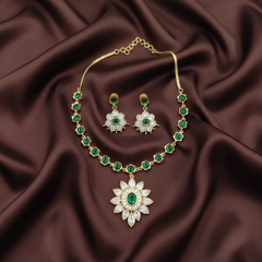 Beautiful Stone Necklace With Flower Pendant in Gold Polish - NN00904