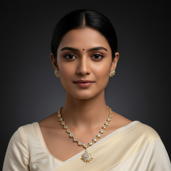 Beautiful Stone Necklace With Flower Pendant in Gold Polish - NN00904