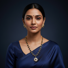Beautiful Stone Necklace With Flower Pendant in Gold Polish - NN00904