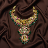 Jadau Gold polish Lakshmi Double step pendant set - KN00660