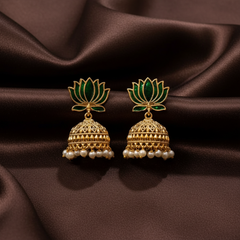 Lotus Nakshi Jhumki In Enamel Painted - NE00640