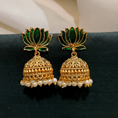 Lotus Nakshi Jhumki In Enamel Painted - NE00640