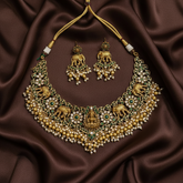 Emerald Lakshmi Guttipusalu Necklace In Antique Finish - NN00857