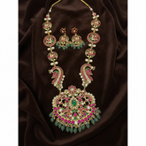 Jadau Grand Haram With Big Pendant and Screw Back Earrings - KH00417