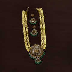 Shiva Parvathi Mozonite Kundan Pendant with Kaasu Haram - KH00210