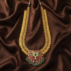 Gold Polish Kaasu Haram With Jadau Pendant - KH00385