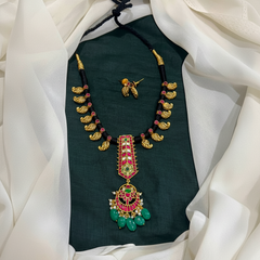Beautiful Jadau Pendant With Black Dori - BD00154