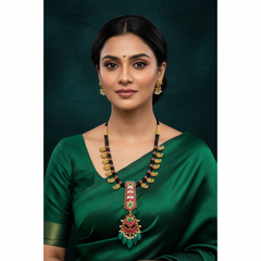 Beautiful Jadau Pendant With Black Dori - BD00154
