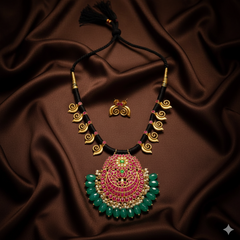 Jadau Black Dori With Chand Bali Pendant - BD00153