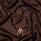 Black Dori Flower in Jadau Kundan Necklace - BD002