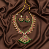 Mango Necklace With Gandaberunda Pendant in Pota Stones - KN00635