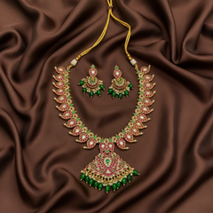 Mango Necklace With Gandaberunda Pendant in Pota Stones - KN00635