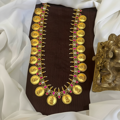 Jadau Beautiful Lakshmi Set With Peacock Side Chain And Earrings - KH00407