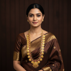 Jadau Beautiful Lakshmi Set With Peacock Side Chain And Earrings - KH00407