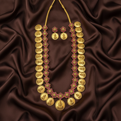 Ruby Jadau Stone Long Lakshmi Bottu Haram With Earrings - KH00365