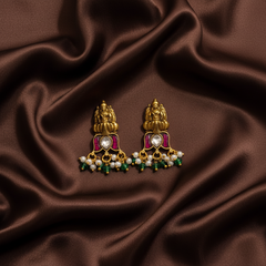 Jadau Nakshi Lakshmi Lotus Earrings With Back Screw - KE00576