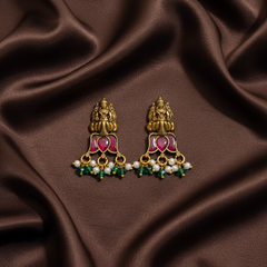 Jadau Nakshi Lakshmi Lotus Earrings With Back Screw - KE00576