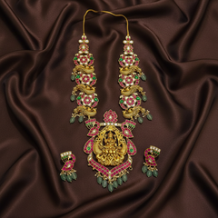Jadau Neckalce With Lakshmi Pendant and Earrings - KN00640