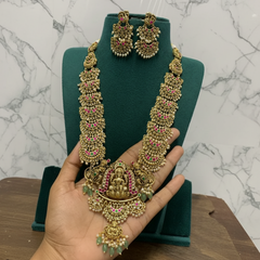 Jadau Guttipusalu with Lakshmi Pendant and step Chandbali Earrings - KH00388