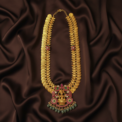 Lakshmi Kaasu Long Haram With Jadau Pendant and Side Pendants - KH00379