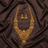 Antique Lakshmi and Peacock Haram With Emerald Stone In Nakshi - NH00236