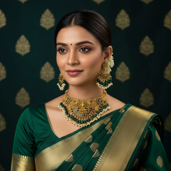 Lakshmi Temple Lakshmi Choker With Green Beads - NN00858