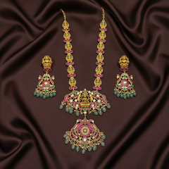 Jadau Lakshmi Side Chain Long Haram With Big Earrimgs - KH00416