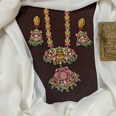 Jadau Lakshmi Side Chain Long Haram With Big Earrimgs - KH00416
