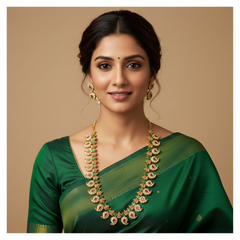 Jadau Mango Long Haram With Earings - KH00427