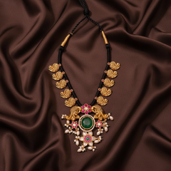 Beautiful Mango and Kundan Pendent In Black Dori - BD00144