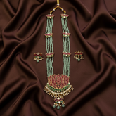 Emerald Beads with Lotus Pendant and earrings - PB00593