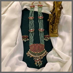 Emerald Beads with Lotus Pendant and earrings - PB00593