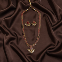 Nakshi Pattern Kempu Stone Long Haram - NH00479
