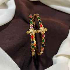 Navarathna Pair Bangle in Antique Polish - BG00664