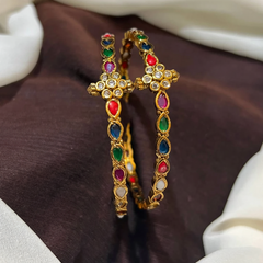 Navarathna Pair Bangle in Antique Polish - BG00664