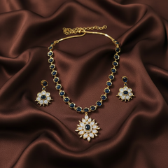Beautiful Stone Necklace With Flower Pendant in Gold Polish - NN00904