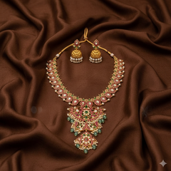 Mango Jadau Long Haram 4 step Pendant With Pair Jhumki - KH00389