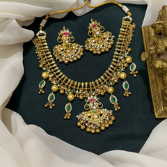 Jadau Gold Replica necklace With Small Pendants - KN00611