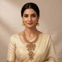 Mango Jadau Long Haram 4 step Pendant With Pair Jhumki - KH00389
