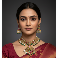 Jadau Short Necklace With Guttipusalu - KN00665