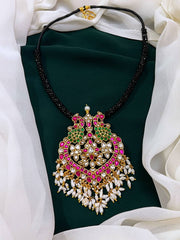 Black Beads with rice water pearls Kundan Pendant - BD007 Pre book 7-10 days