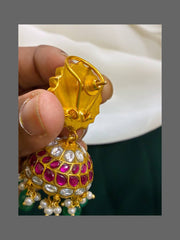 White and Ruby stone flower Jimikki in Kundan - KE00187