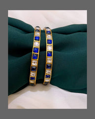 White and Blue Jadau Bangles - BG0030