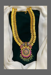 Kashu Mala with Blue Peacock and Lakshmi Pendent in Kundan Haram - KH00160