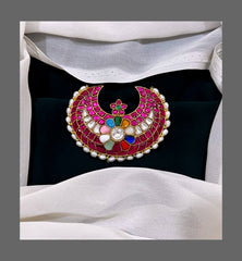 Ruby Pendent with multi color flower in Kundan - KP00109