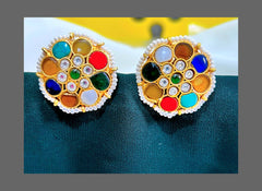 Multi Color Pearl Stud Earring in Kundan - KE00222